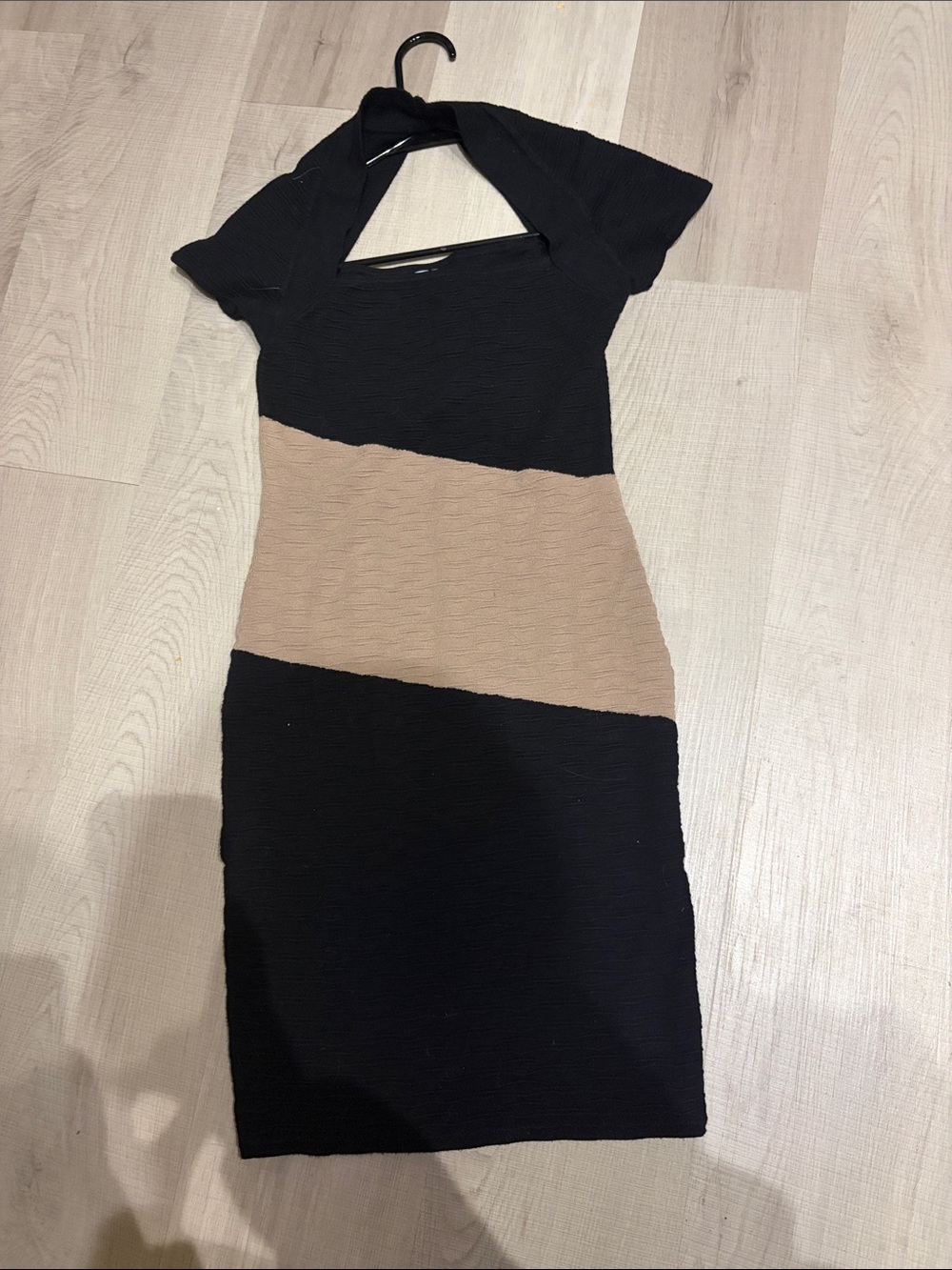 Guess by Marciano Black and Tan Colorblock Midi Dress